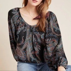 Anthropologie Maeve Madeira Burnout Satin Blouse - Extra Small